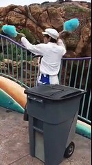 A Disney Park Officer cleans the railing What Happens Just All!