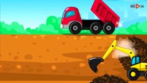 The Red Dump Truck, Crane and Excavator - Diggers and