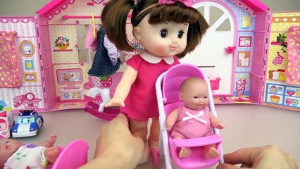 Baby doll car toys and hello kitty police bike play