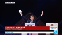France: President-Elect Emmanuel Macron addresses crowds at the Louvre Museum