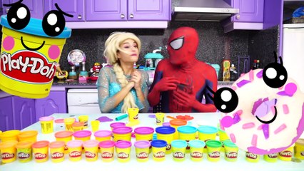 Frozen Elsa Zombie Donut Attack! Spiderman vs Vampire Candy Maleficent Superhero Play Doh