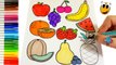 Coloring fruits Pages for Kids banana, strawberry, watermelon Learn fruits benefits video for kids