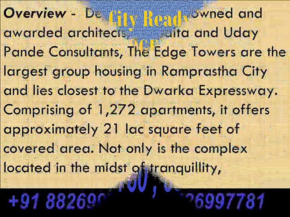 Ramprastha City The Edge Tower Resale Best Price  Sector 37 D Gurgaon Dwarka Expressway Call +91 8826997780