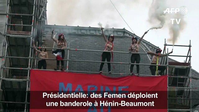 Présidentielle : les Femen déploient une banderole anti-FN à Hénin-Beaumont