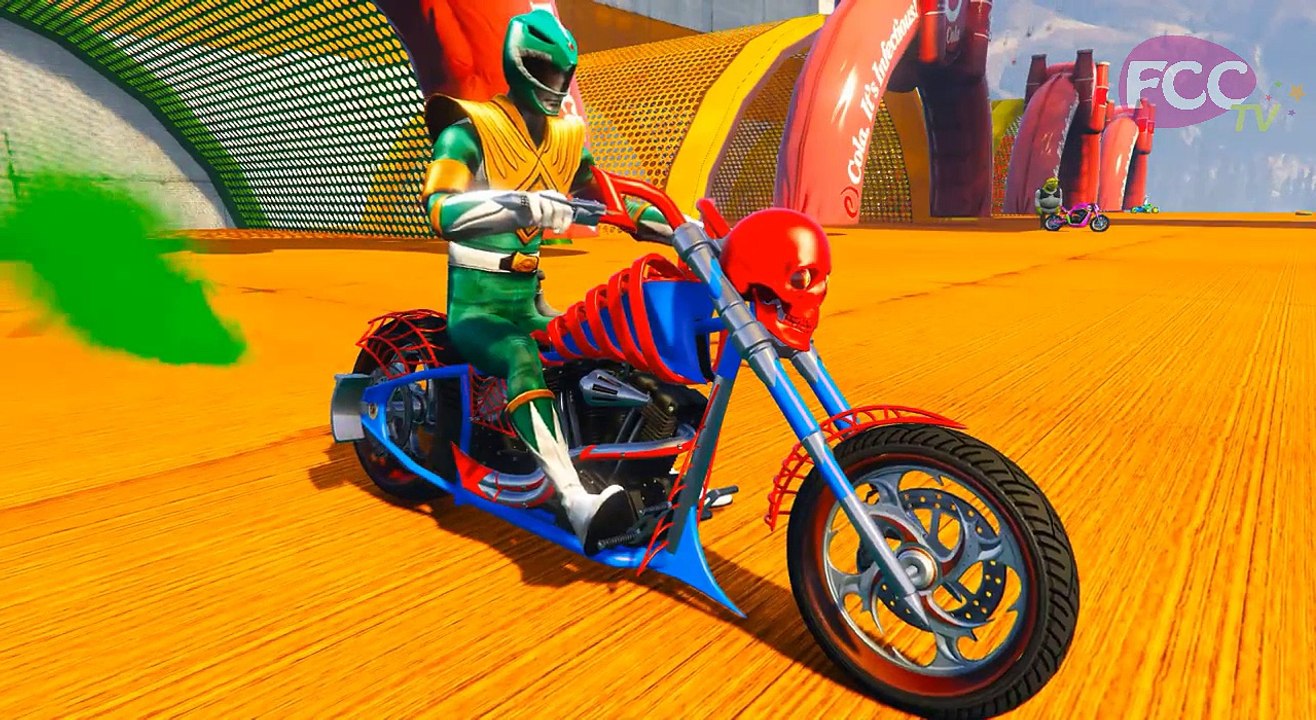 COLORS MOTORCYCLES Jumping w Superhero Cartoon Videos in Spiderman Cartoons for Children & Songs