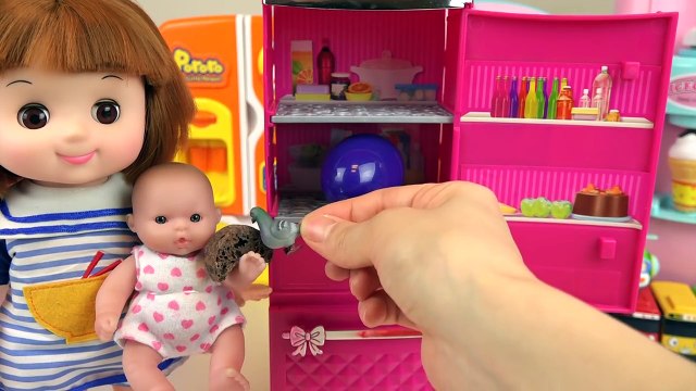 Baby Doll refrigerator and Surprise eggs Kinder Joy toys