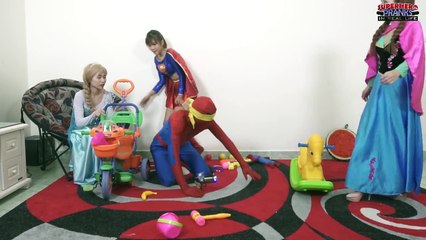 Spiderman vs Frozen Elsa & Supergirl Play Together CHALLENGE! Superman and Hulk Troll Joker pool IRL