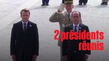 François Hollande et Emmanuel Macron, côte à côte devant l'Arce de triomphe