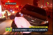 Chofer se queda dormido y despista su camioneta en San Juan de Miraflores