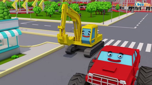 Learn Color Police & Tow Truck In Trouble w Excavator And Emergency Cars - Nursery Rhymes Songs