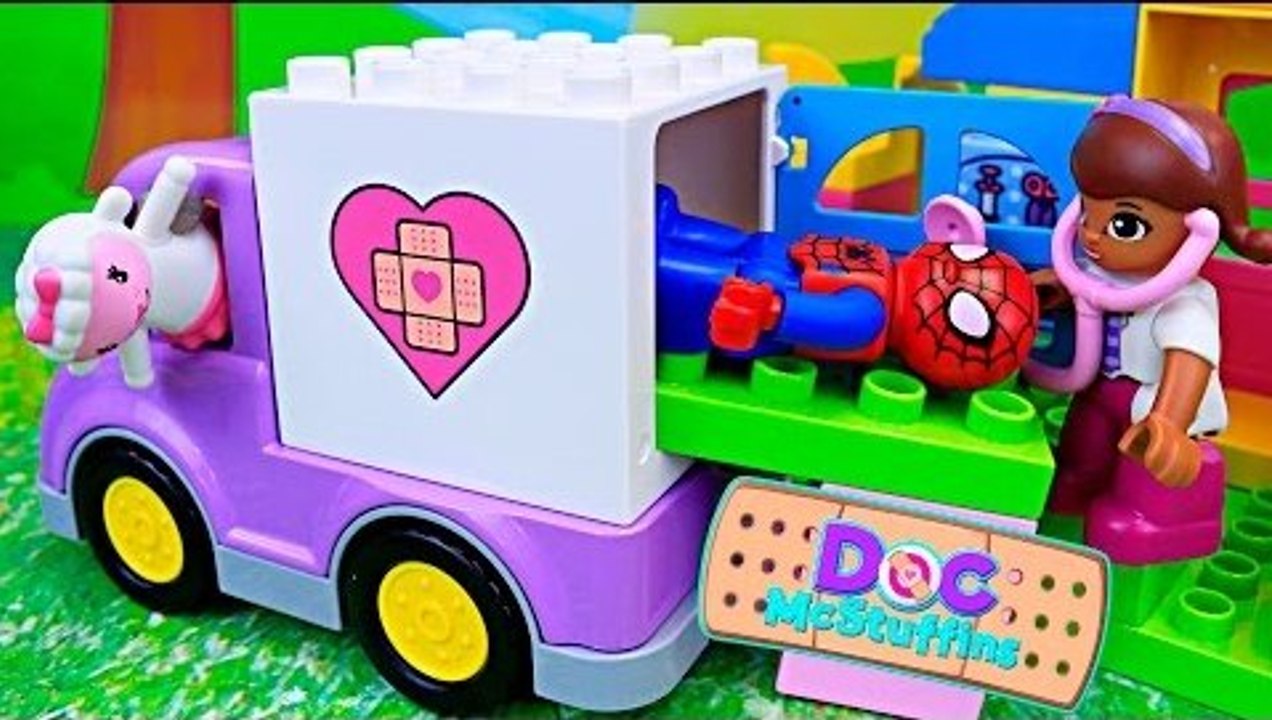 Doc McStuffins Duplo Lego Ambulance with Superheroes Superman and Batman with Spiderman