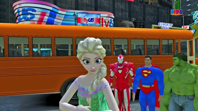 Disney Frozen Fever Elsa Hulk Superman Ironman Wheels On The Bus Go Round and Round Nursery Rhymes