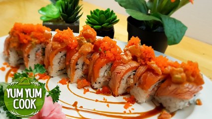Spicy Tuna & Masago Sushi Roll | Spicy Mayo Sauce Sushi Roll