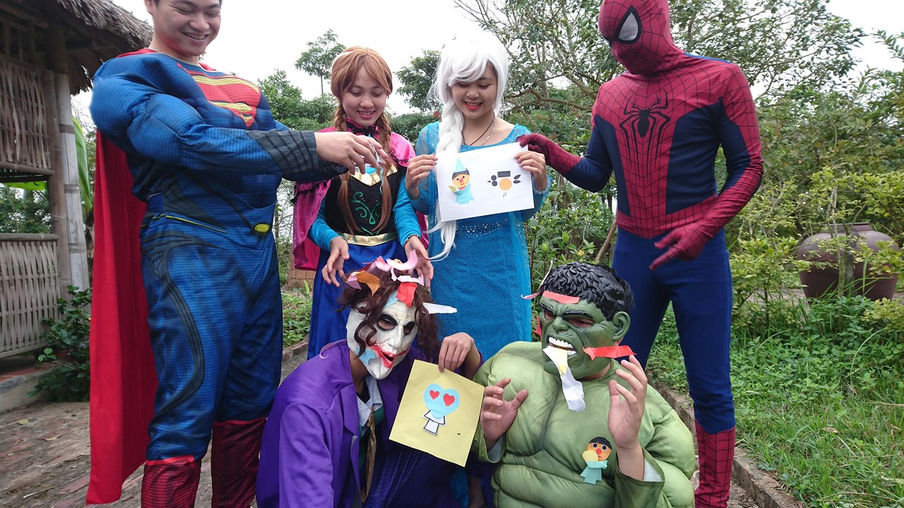 Spiderman Frozen Elsa Anna & Superman Drawing on Face Prank with Joker and Hulk Superhero funny