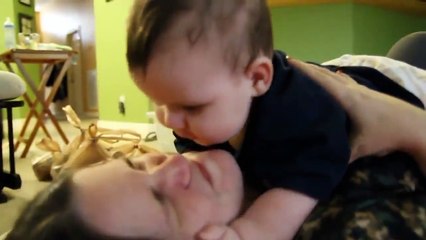 Funny Baby Kissing With his Mom