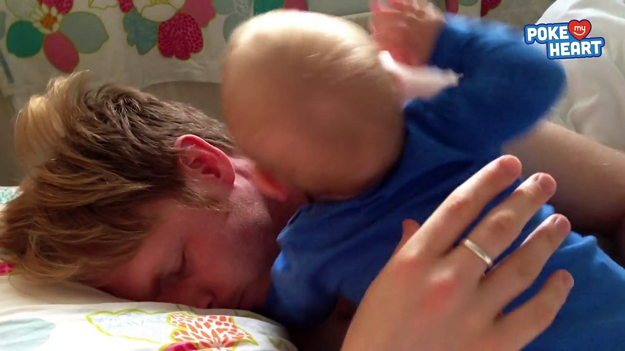 Funny Baby Tries to Wake Up Dad - Daily Heart Beat