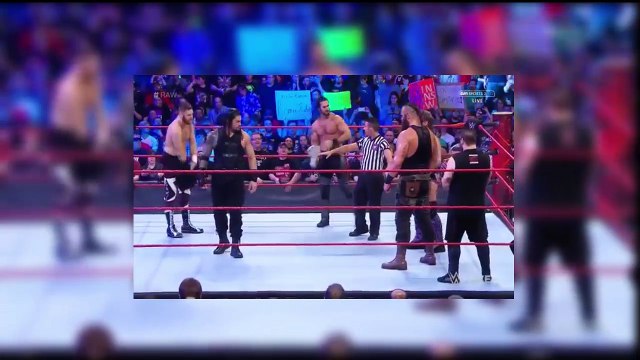 Raw - Roman Reigns Seth Rollins Sami Zayn vs Braun Strowman, Kevin Owens Chris Jericho