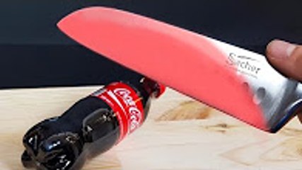EXPERIMENT Glowing 1000 degree KNIFE VS COCA COLA