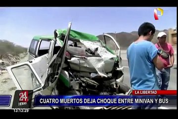 Cuatro muertos dejó choque entre minivan y bus interprovincial en La Libertad
