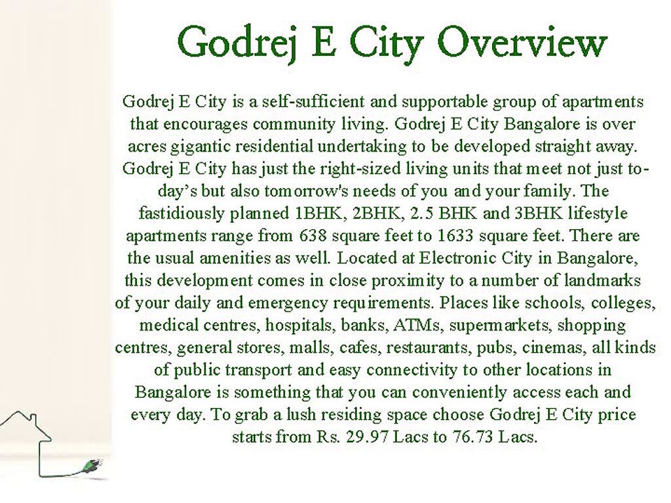 Buy Apartments from Godrej E City in Bangalore by Godrej Group