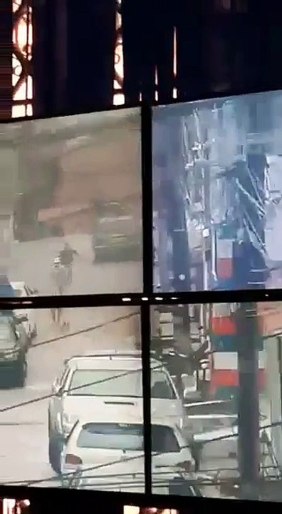 Un chien qui arrête un voleur de s'enfuir en mordant son entre jambe