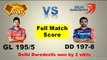 Gujarat Lions vs Delhi Daredevils 50th match Full Highlights