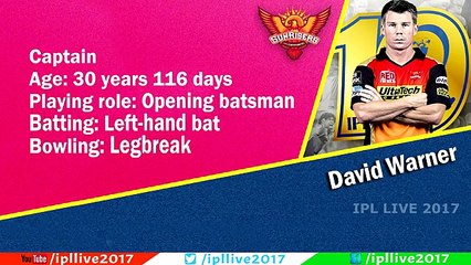 IPL 2017 Sunrisers Hyderabad 11 players