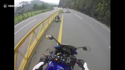 Horrible motorbike crash caught on camera in Bogota, Colombia