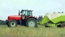 Naked Man Jumps into the Combine-Harvester (B234wqewe