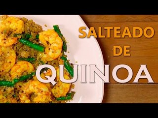 Salteado de QUINOA con espárragos verdes y gambones