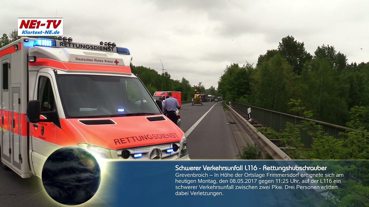 2017-05-08 Grevenbroich - Schwerer Verkehrsunfall L116 – Personen verletzt – Rettungshubschrauber