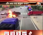 Watch: Chinese motorcyclist caught in explosion after bike hits truck