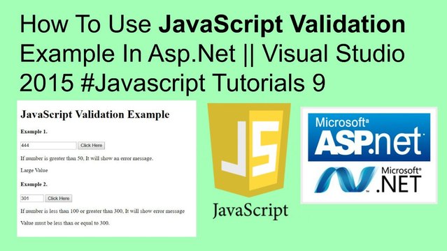 How to use javascript validation example in asp.net || visual studio 2015 #javascript tutorials 9