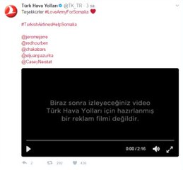 THY'den, Somali'ye Destek Kampanyasına Katılanlara Videolu Teşekkür