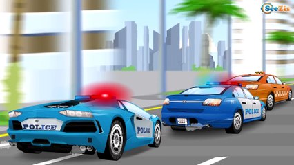 El Coche de Policía es Azul - Dibujo animado de coches - Carritos Para Niños