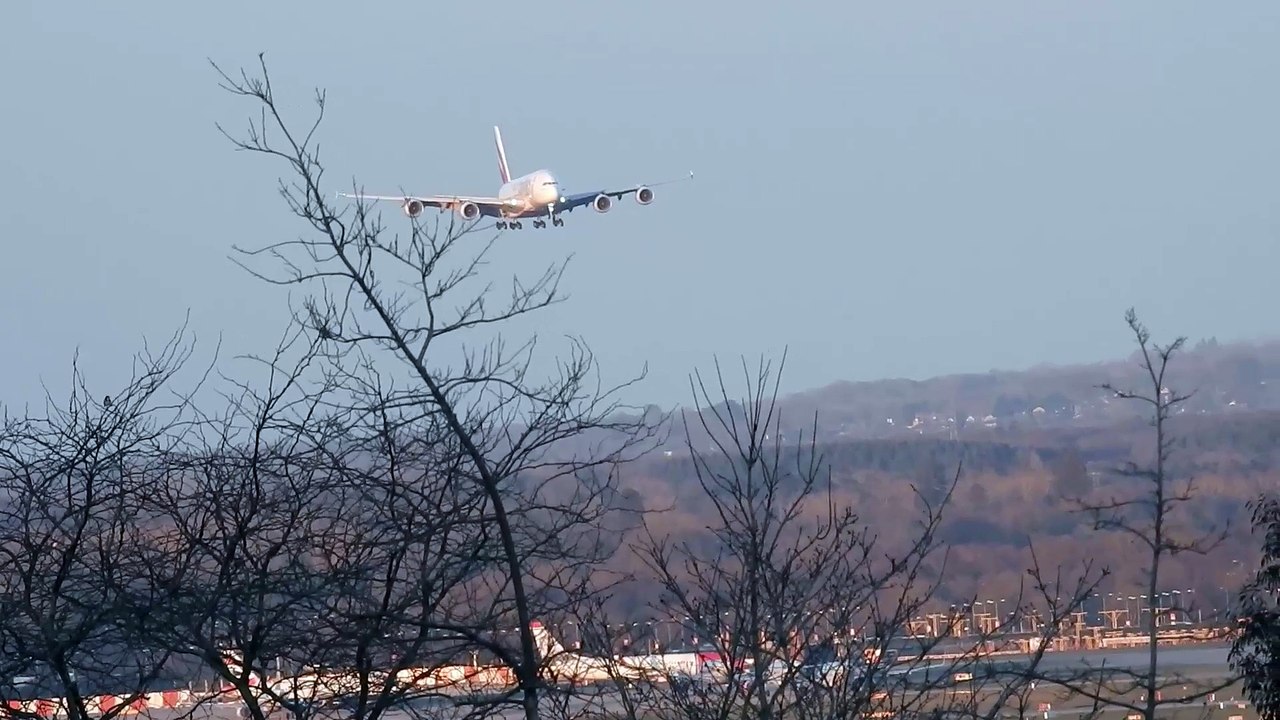 Emirates Airbus A380 800 landing at London Gatwick LGW 12 April 2016