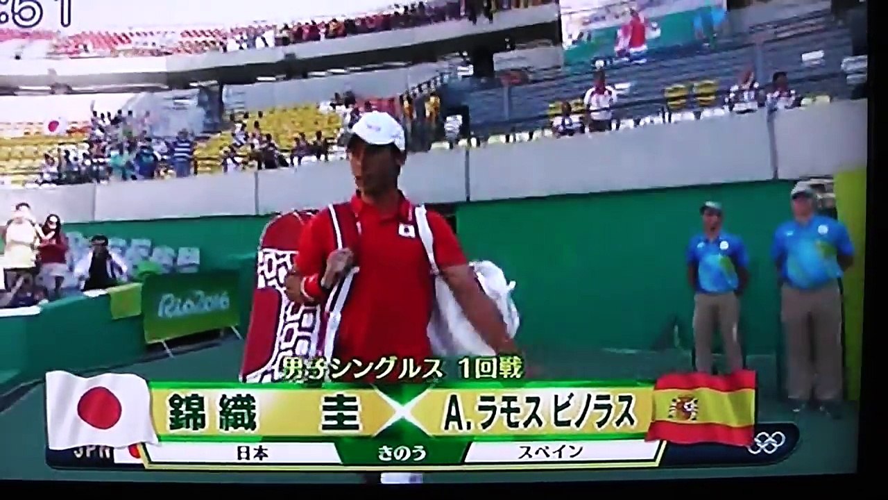 リオ❗️錦織圭選手:１回戦はスペインのA,ラモスビノラス選手の２−０で圧勝❗️超珍しく楽しい場面をご覧ください