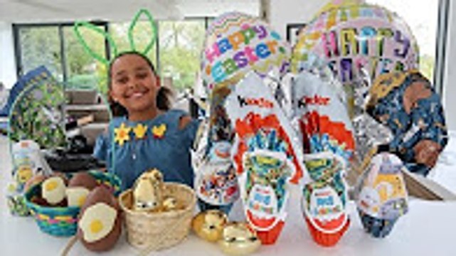 EASTER EGG HUNT! Maxi Kinder Surprise Eggs - Giant Golden Eggs - Shopkins - Peppa Pig Toys