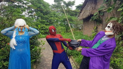 Spiderman vs Frozen Elsa ✦ Joker rob bag of Elsa Baby Police take back from Hulk Superhero funny