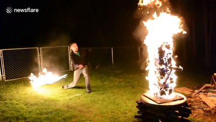 Just a game of giant flaming whip Jenga