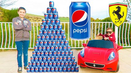 CRAZY PEPSI CHALLENGE vs MINI FERRARI PRANK ! Néo fait une Pyramide Géante de Canettes…