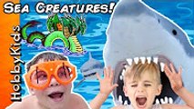 SEA MONSTER ATTACKS! Sharks in Water   Fishy's Missing. Surprise Pool Toys HobbyKidsTV(1)