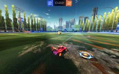 Rocket League: A wonky play that my teammate and I got in overtime