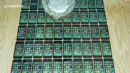 Pouring molten aluminum on 50 iPhones