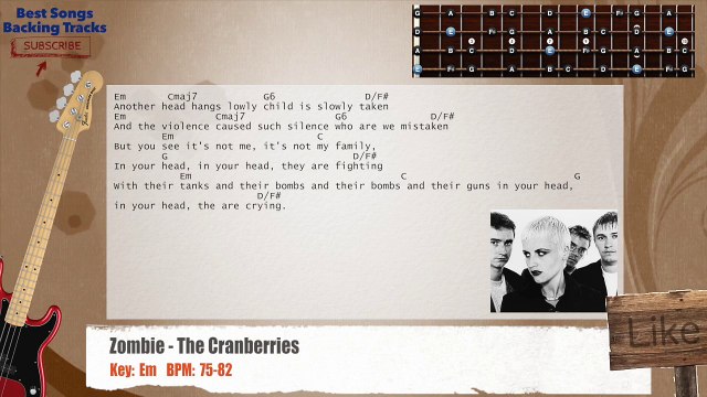 Zombie - The Cranberries Bass Backing Track with chords and lyrics