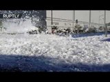 ‘Foam party’ at San Jose airport: Fluffy white piles flood Northern CA neighborhood