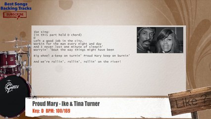 Proud Mary - Ike & Tina Turner Drums Backing Track with chords and lyrics