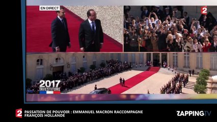 Passation de pouvoir : Emmanuel Macron raccompagne François Hollande sous les applaudissements (Vidéo)