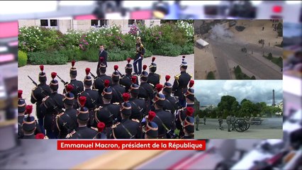 Investiture d'Emmanuel Macron : Marseillaise, honneurs au drapeau, revue des troupes, coups de canon