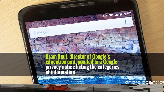 Bram Bout, director of Google’s education unit, pointed to a Google privacy notice listing the categories of information